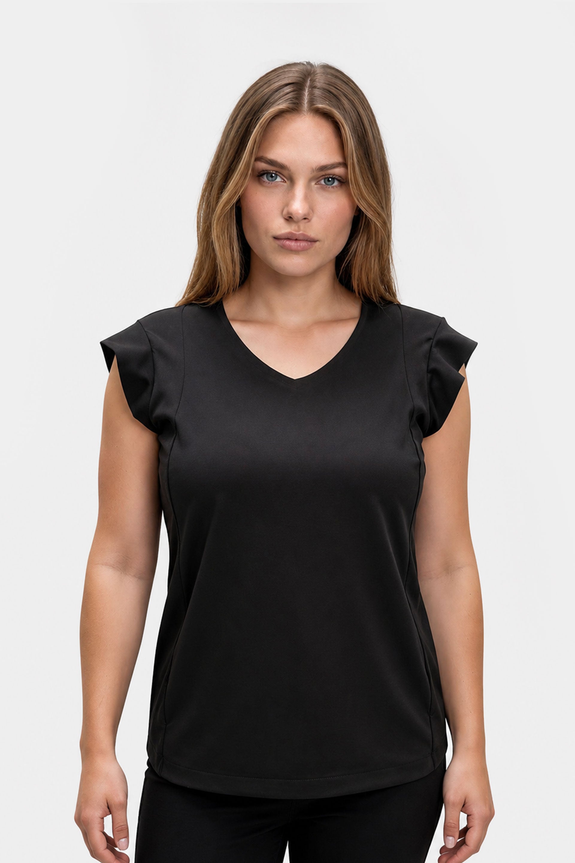 Damska bluza medyczna Aria w kolorze black z nowoczesnymi, krótkimi rękawami
