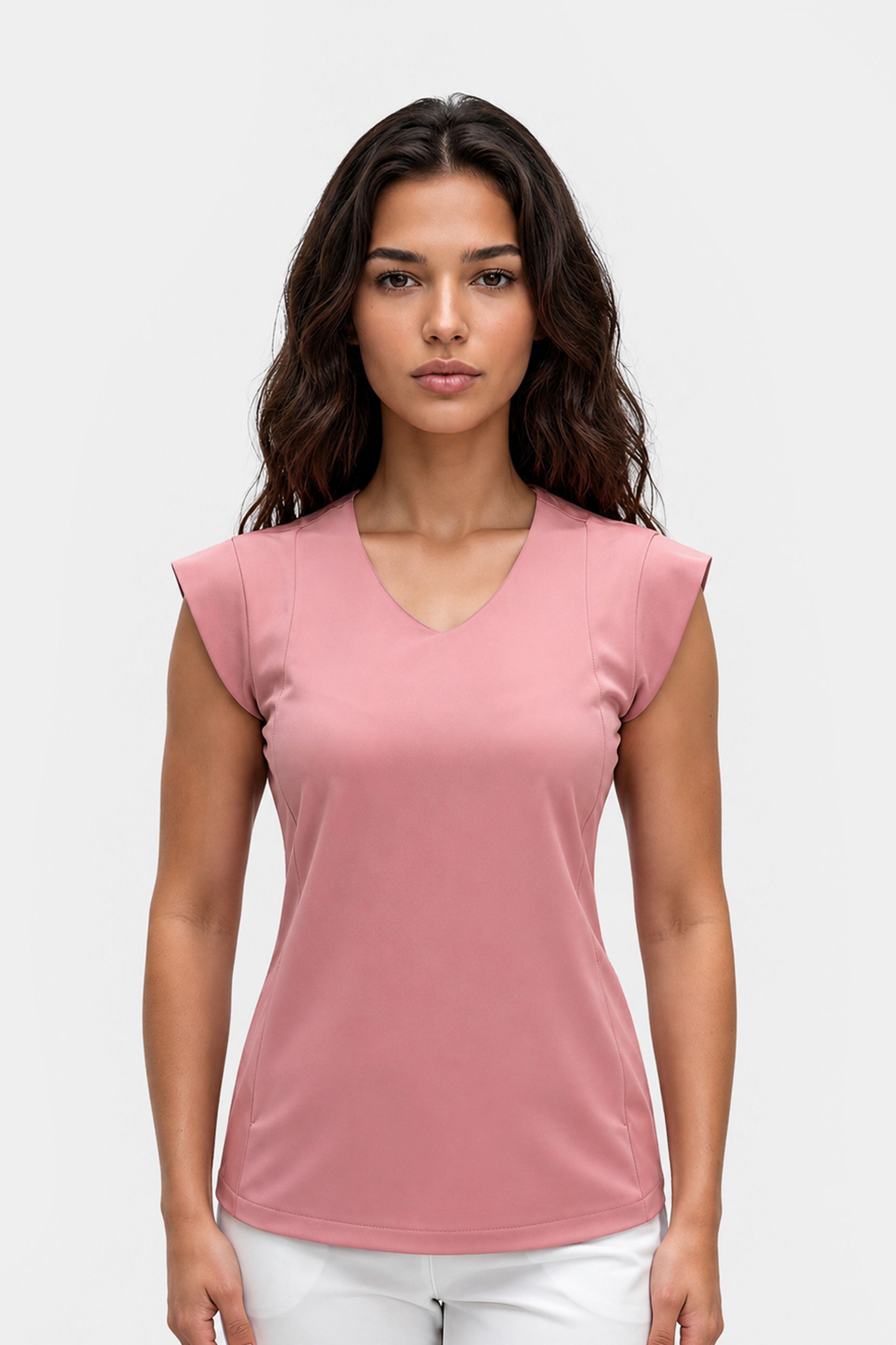 Damska bluza medyczna Aria w kolorze rose tan z nowoczesnymi, krótkimi rękawami